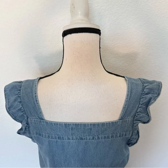 *SOLD* EUC Size S Denim Maxi Dress with Ruffled Cap Sleeves - Picture 7 of 9